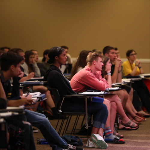 Students listen to a lecture in Union's Carl Grant Events Center at the Summit Conference. (Photo by Kristi Woody)