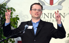 Gregory Thornbury speaks about the 'Angry Young Men' of the Southern Baptist Convention at the Baptist Identity Conference. (Photo by Morris Abernathy)