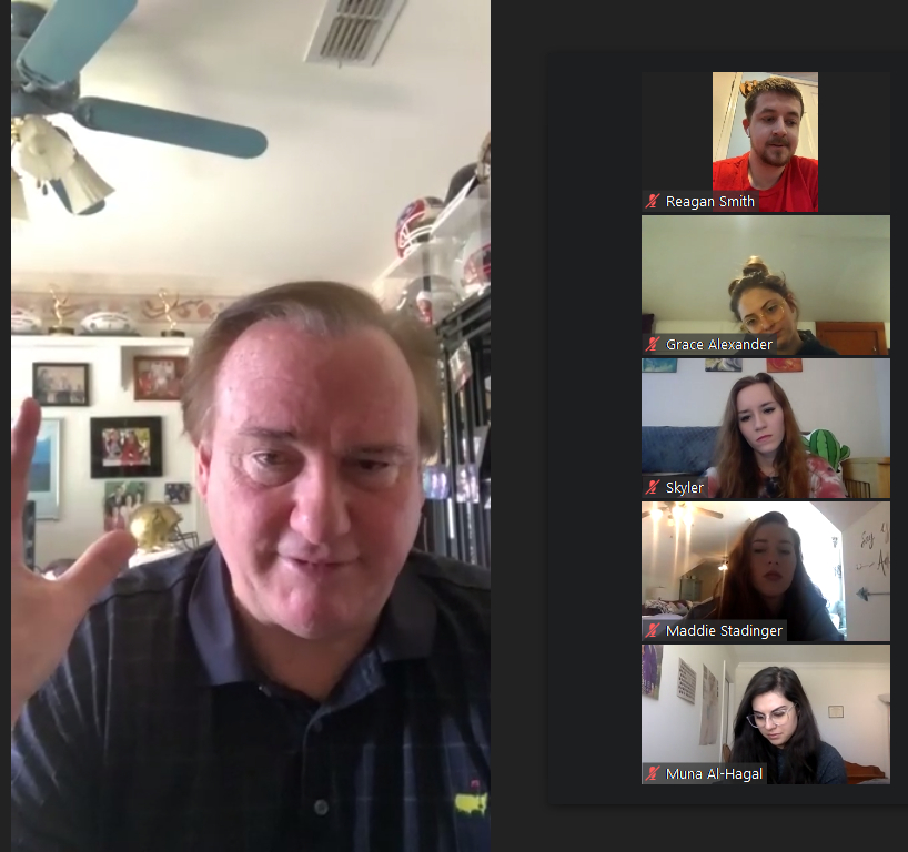 Tim Brando of Fox Sports speaks to Union's Broadcast Performance class via Zoom on April 9. 