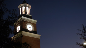 An evening view of Union's Miller Tower (Photo by Morris Abernathy)
