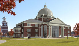 An architectural rendering of the new library, which will be located between Jennings Hall and Miller Tower on the Union campus.
