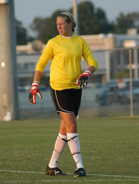 Laura Pla watches and waits for the action to return to her end of the field. - Photo by Tommy Sadler