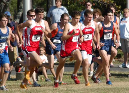 The Union University men's cross country team starts strong in the Union University Cross Country Invitational. - Photo by Steven Aldridge