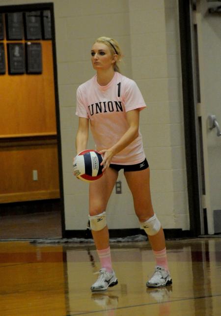 Katie Adams prepares to serve for the Lady Bulldogs in a match versus Rhodes (Tenn.) College. - Photo by Morris Abernathy
