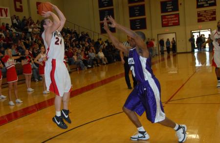 Matt Neaville shoots a three-pointer in a game versus TranSouth Conference opponent Bethel (Tenn.) College. - Photo by Morris Abernathy