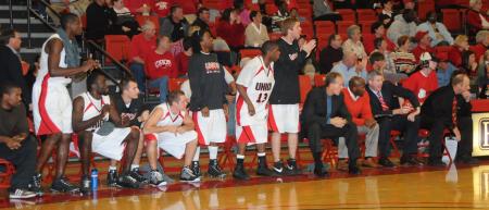 The Union Bulldog bench reacts to a play on the court. - Photo by Morris Abernathy