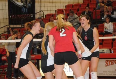 The Union volleyball team celebrates during their run to the TranSouth Conference Tournament Title. - Photo by Morris Abernathy