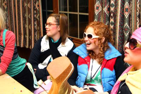 Art majors Paige Ward, junior, Lily Zophi, senior, and Rose Rogers, senior, enjoy the company of fellow art students at the annual art retreat.  Since the retreat fell on October 31 this year, a costume party took place.  - Photo by Kristi McMurry Woody