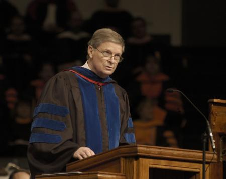 Dr. Michael Arrington gave the commencement address at the fall graduation. He spoke on <em>Living the Abundant Life</em>, and how students should appreciate the holistic Christian education they have received at Union.       - Photo by Jordan Buie