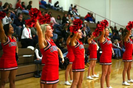 Union cheerleaders encourage the Lady Bulldogs during the Jackson Rotary Classic.  - Photo by Kristi McMurry Woody