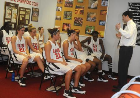 Union head coach Mark Campbell makes necessary halftime adjustments. - Photo by Morris Abernathy