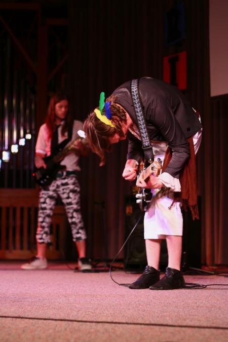 Andrew Norman, junior philosophy major, performs with his band members during the 2009 SAC Variety Show. - Photo by Kristi McMurry Woody