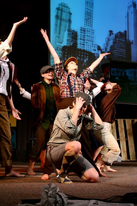 The group consisting of residence life advisors and other students preformed an entertaining skit involving the Newsies.  - Photo by Kristi McMurry Woody