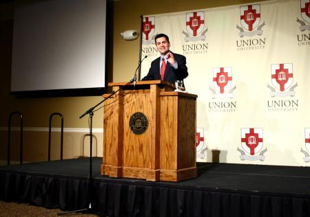 Russell Moore gives an address titled 'Of Sacraments and Sawdust: Toward the Future of Evangelical-Catholic Public Engagement' during the Making Men Moral conference. - Photo by Kristi McMurry Woody
