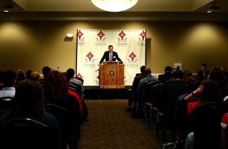 Walton Padelford introduces the University of Toronto's David Novak for the second session of the Making Men Moral conference. - Photo by Kristi McMurry Woody