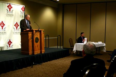 David Novak, professor of the study of religion and professor of philosophy at the University of Toronto, speaks on 'Robert George on Natural Law: Commonalities and Differences' in the second session of the Making Men Moral conference. - Photo by Kristi McMurry Woody