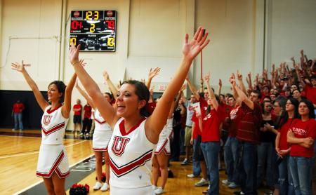 The Union cheerleaders and fans cheer the Bulldogs on during a free throw. - Photo by Kristi McMurry Woody