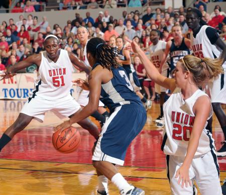 The Lady Bulldogs play some strong defense against Lambuth during the NAIA national championship game. - Photo by Morris Abernathy
