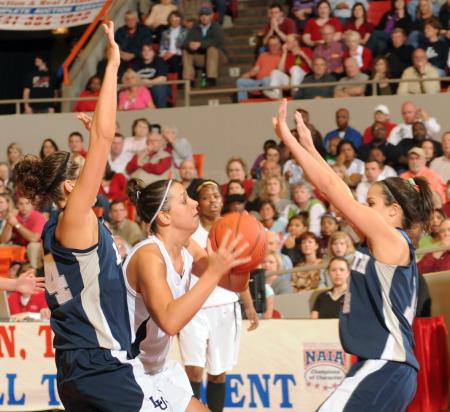 Kaitlin Dudley goes up for a shot against Lambuth during the NAIA national championship game. - Photo by Morris Abernathy