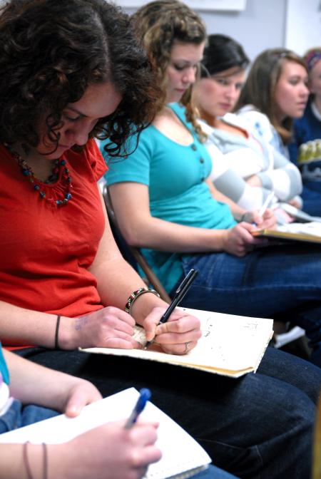 Rebekah Frost sketches ideas during Mark Shapiro's two-day ceramics workshop. - Photo by Kristi McMurry Woody