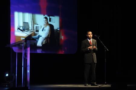 Student Matthew Marshall spoke on the people-focused nature of Union University at the Roy L. White Legacy Golf & Gala gala. - Photo by Morris Abernathy