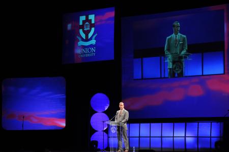 In his address at the Roy L. White Legacy Golf & Gala event, Peyton Manning said the challenges facing members of the audience require courage, innovation and determination. - Photo by Morris Abernathy