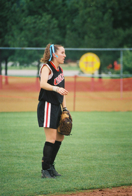Allison Shein, left fielder from Lighthouse Point, Fla. at the 2003 NAIA Softball World Series in Decatur, Ala. versus the University of Mary. - Photo by Steven Aldridge
