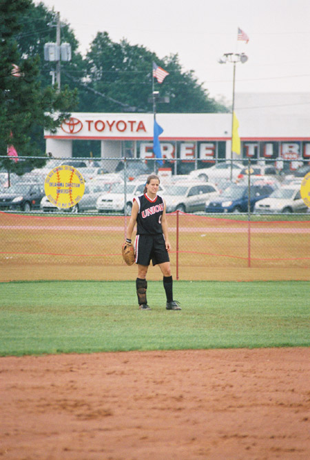 Holly Haycraft, center fielder from Dyersburg, Tenn. at the 2003 NAIA Softball World Series in Decatur, Ala. versus the University of Mary. - Photo by Steven Aldridge