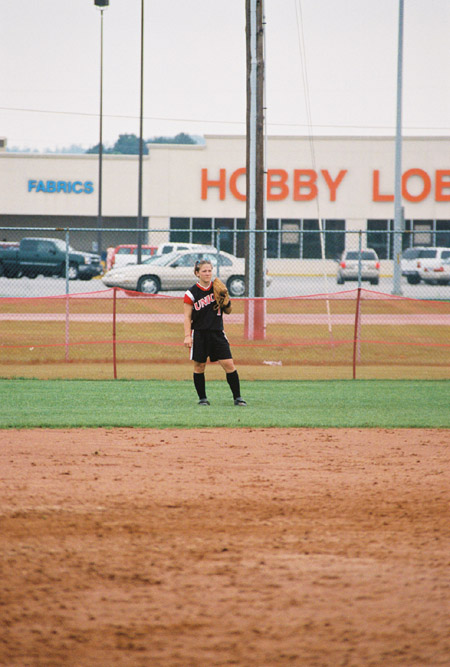 Amanda Dixon, right fielder from Pineville, La. at the 2003 NAIA Softball World Series in Decatur, Ala. versus the University of Mary. - Photo by Steven Aldridge