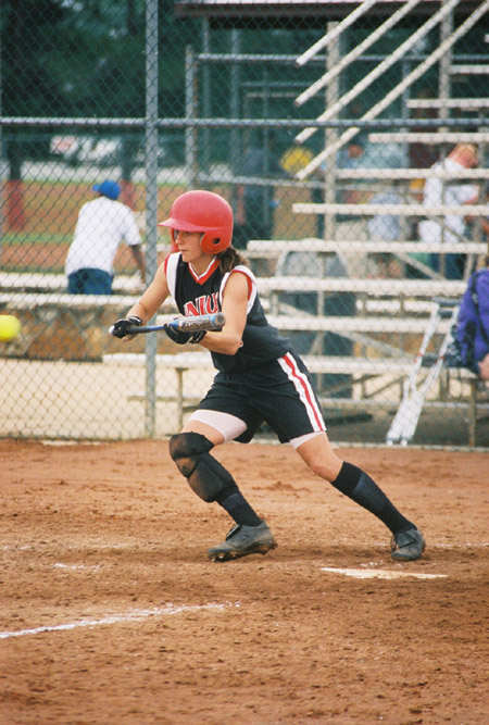 Holly Haycraft, center fielder and leadoff hitter from Dyersburg, Tenn. at the 2003 NAIA Softball World Series in Decatur, Ala. versus the University of Mary. - Photo by Steven Aldridge