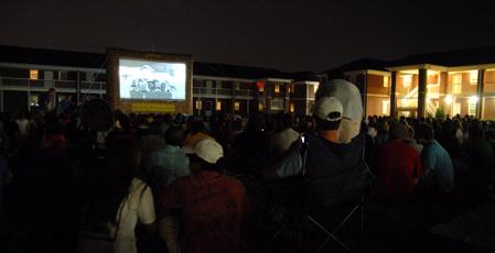 Students enjoy a movie on the lawn of the Watters Quad. The movie was presented by SAC. - Photo by Kristi McMurry Woody