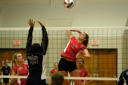 Anna Sims goes up for a kill during the match against Brescia (Ky.). - Photo by Sarah Palmer Goff