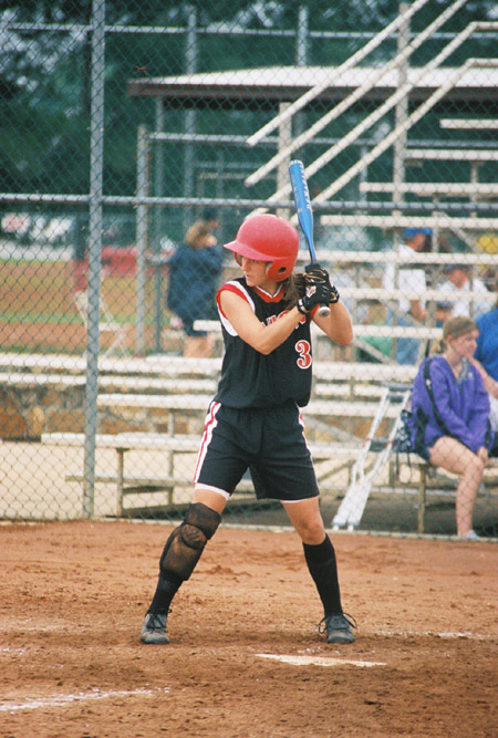 Holly Haycraft, center fielder and leadoff hitter from Dyersburg, Tenn. at the 2003 NAIA Softball World Series in Decatur, Ala. versus the University of Mary. - Photo by Steven Aldridge