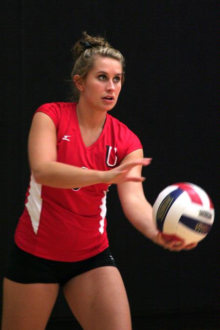 Kelsey Duling, junior business major, serves the ball against Martin Methodist. The Lady Bulldogs won this match 3-0. - Photo by Kristi McMurry Woody