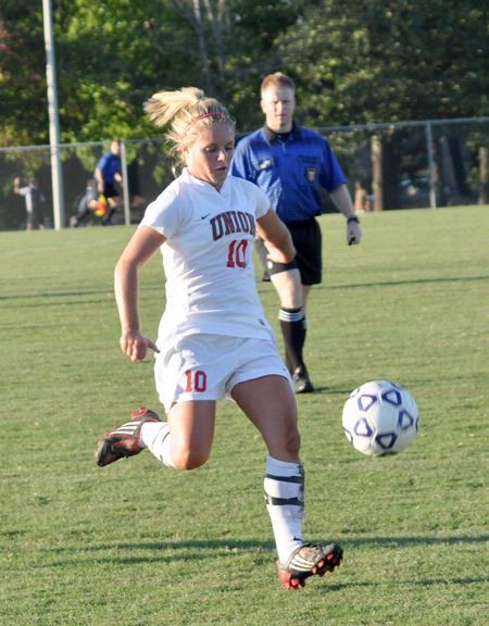 Christina Reardon dribbles the ball towards the goal in the game against Union College. 
 - Photo by Tommy Sadler