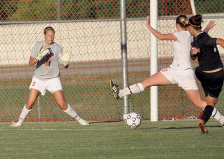 Laura Pla prepares to stop a shot from a Union (Ky.) player. - Photo by Tommy Sadler