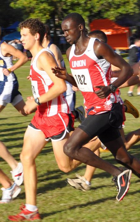 Joel Wellum (left) and Alex Bett in the Union Cross Country Invitational. - Photo by Uncredited