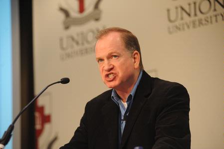 Danny Akin, president of Southeastern Baptist Theological Seminary, presents an address entitled "The Future of the Southern Baptist Convention" during the Southern Baptists, Evangelicals and the Future of Denominationalism conference. - Photo by Morris Abernathy