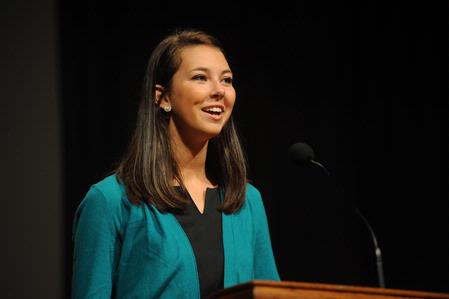 Union Junior Katie Mohler introduces her father, Al Mohler, in chapel before his address at the Southern Baptists, Evangelicals and the Future of Denominationalism conference. - Photo by Morris Abernathy