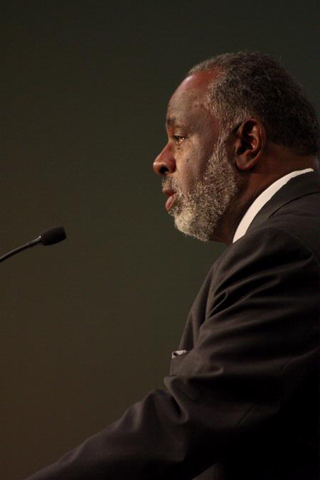 Robert Smith, associate professor of divinity at Beeson Divinity School, preaches at the Wednesday evening worship service during the Southern Baptists, Evangelicals and the Future of Denominationalism conference.  - Photo by Megan Bailey