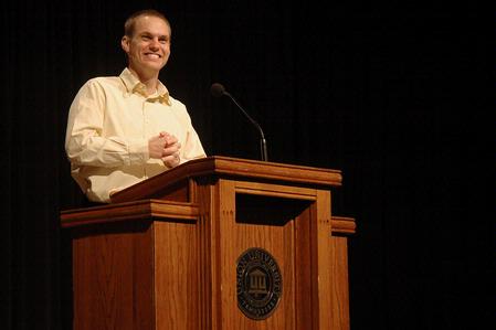 David Platt, senior pastor at The Church at Brook Hills, encourages students to live sacrificially during the Faith In Practice chapel on Thursday, Oct. 22. - Photo by Beth Spain