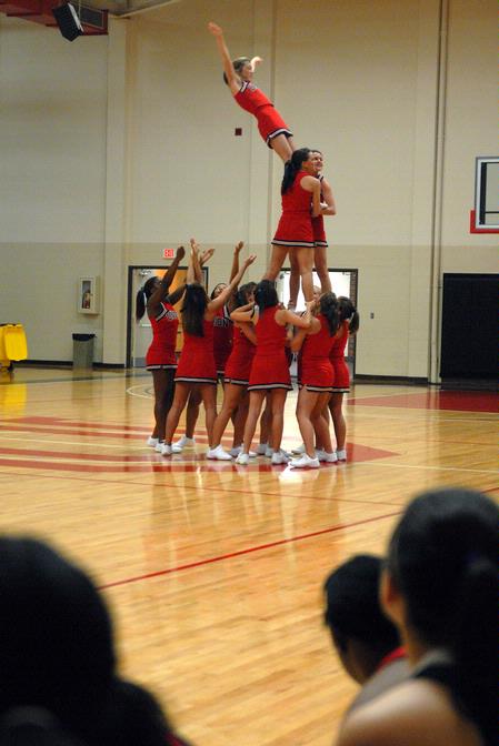 Union cheerleaders do a cheer for the crowd at Bulldog Madness. - Photo by Kristi McMurry Woody