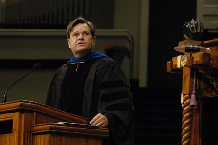 Gene Fant, dean of the college of arts and sciences, presents a commencement address entitled "Living with a Musical Heart" to the fall graduates. - Photo by Sarah Palmer Goff