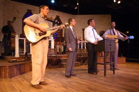 David Conway, Kip Arrowood, Dustin Perry, and Elijah Barnfield perform in Smoke on the Mountain. - Photo by Angela Abbamonte
