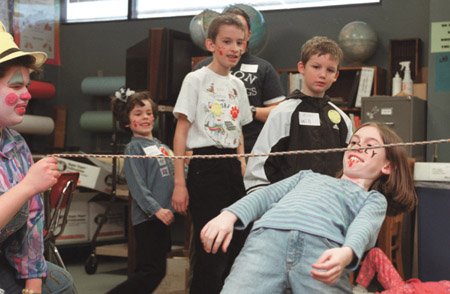 Future Unionites spend time in the Dawg House: Union's Student Tennessee Education Association (STEA) hosts children of alumni at the annual Bulldog Day Camp during Homecoming 2002. - Photo by Kasey Carty-Campbell