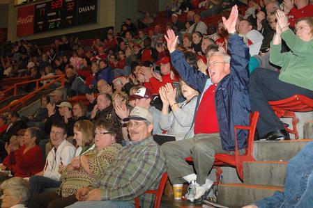 The crowd goes wild when Union's Lady Bulldogs score in Game 1 of the NAIA Women's Basketball National Tournament against Southwestern Assemblies of God University. The Lady Bulldogs won 86-47. - Photo by Beth Spain