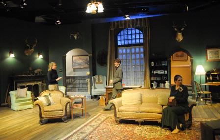Jillian Barron, freshman theatre/speech major, Ben Haws, freshman media communications major, and Margaret Broersma, senior theatre/speech major, perform in The Mousetrap presented by Union University Players. - Photo by Morris Abernathy