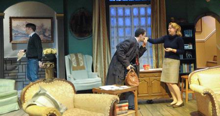 David Conway, Chad Hoy, and Jillian Barron perform in the Union University Players production of The Mousetrap.  - Photo by Morris Abernathy