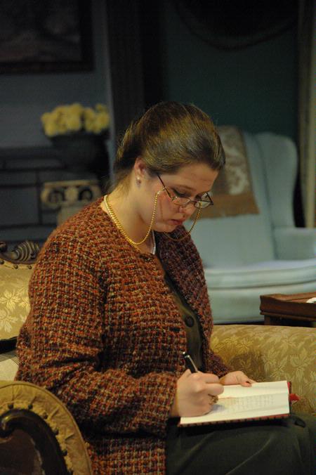 Margaret Broersma, senior theatre/speech major, performs as Mrs. Boyle in the Union University Players production of The Mousetrap. - Photo by Morris Abernathy
