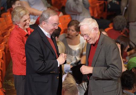 Dr. David Dockery, president of Union University, and first lady, Lanese Dockery, chat with Dr. Phillip Jett, former pastor of Englewood Baptist Church, before the NAIA National Championship game. - Photo by Morris Abernathy